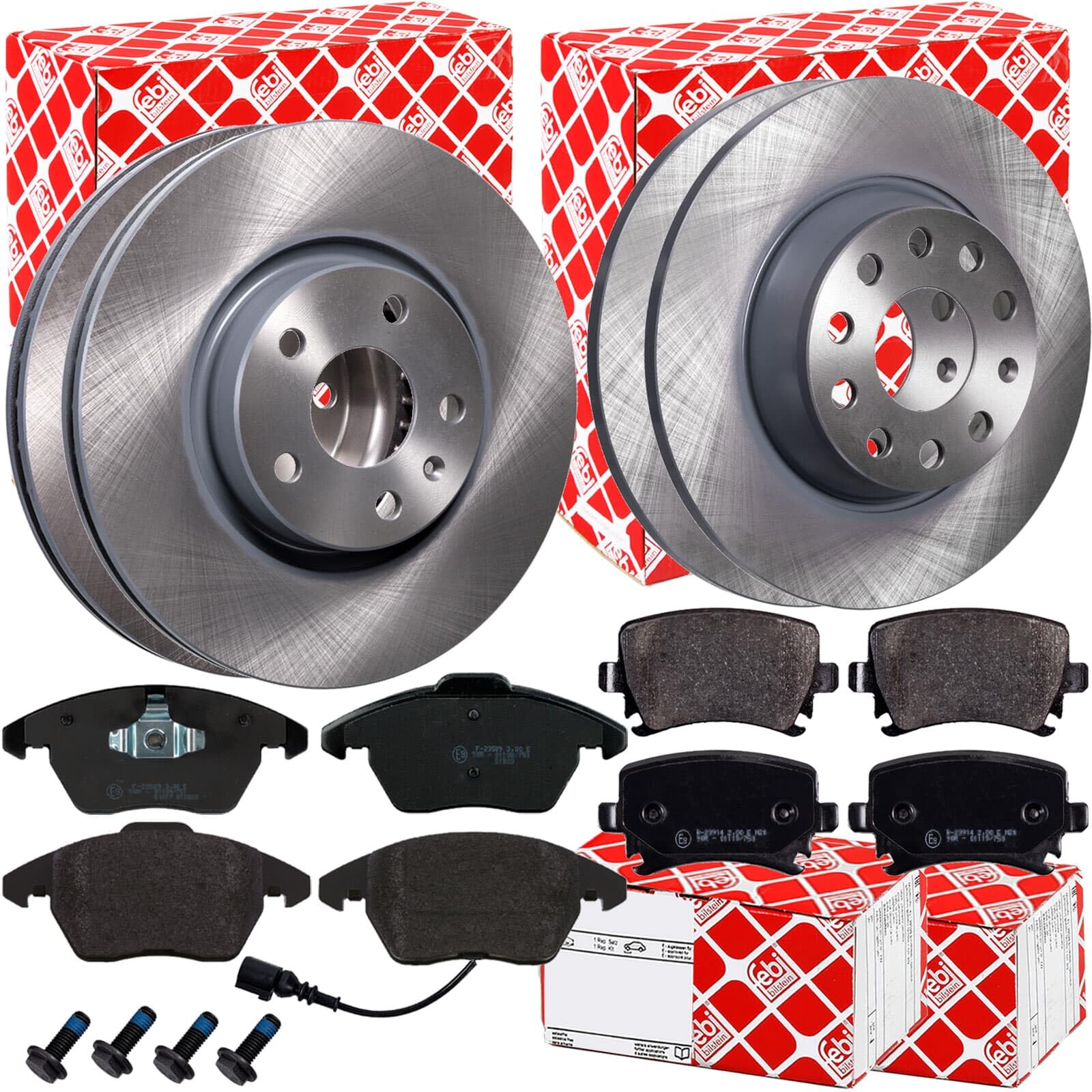 Febi Bremsscheiben + Beläge vorne + hinten | 24384 + 16502 + 108194 + 16540 für Passat CC 3C 357 358 B7 B6