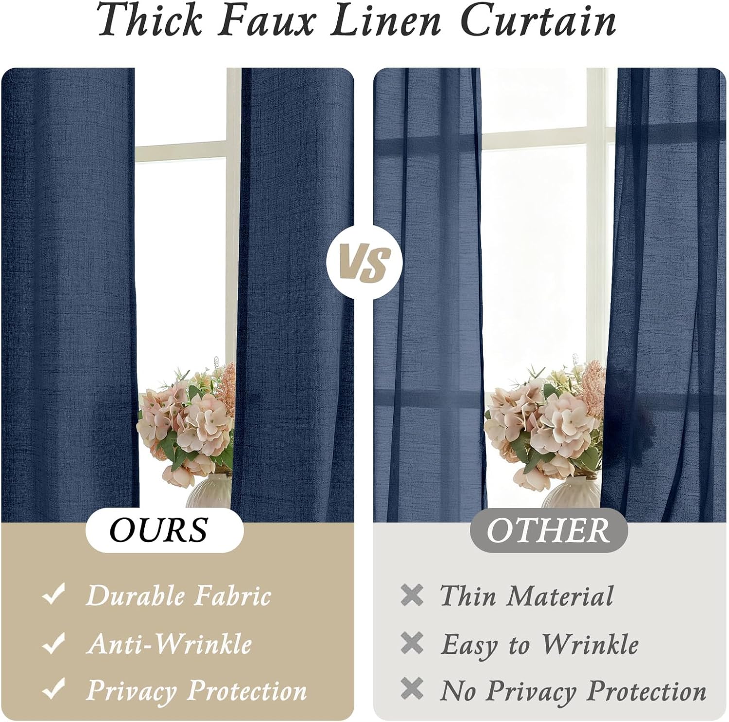 Aiyufeng Navy Blue Curtains 84 inch Length 2 Panels Set，Light Filtering Soft Faux Linen Textured Window Curtain with Rod Pocket for Living Room Bedroom Farmhouse,Semi Sheer Airy Drapes ，42Wx84L,5PCS