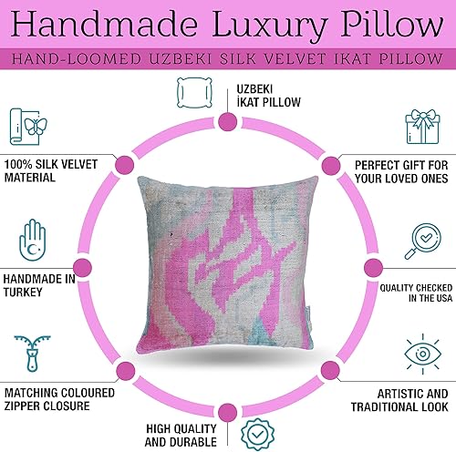 Miniatura 3 de Almohada decorativa hecha a mano con relleno de plumón alta calidad rosa y beige funda de cojín de seda de terciopelo suave para sala de estar sofá