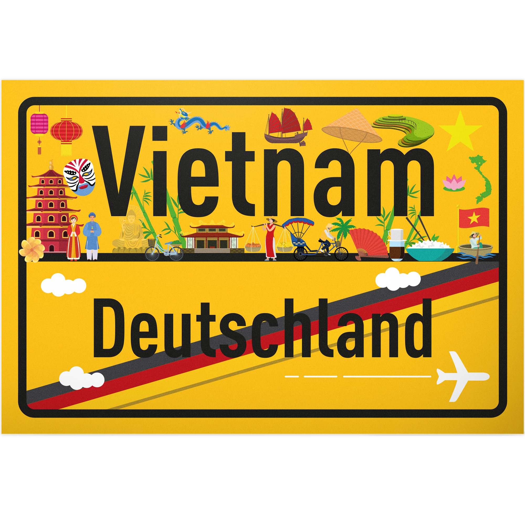 DankeDir! Vietnam Ortsschild - Kunststoff Schild 30 x 20 cm - Geschenk Idee Gutschein Reise Urlaub Reisegutschein Männer & Frauen Geldgeschenk Abschiedskarte Geschenkidee Deko Karte