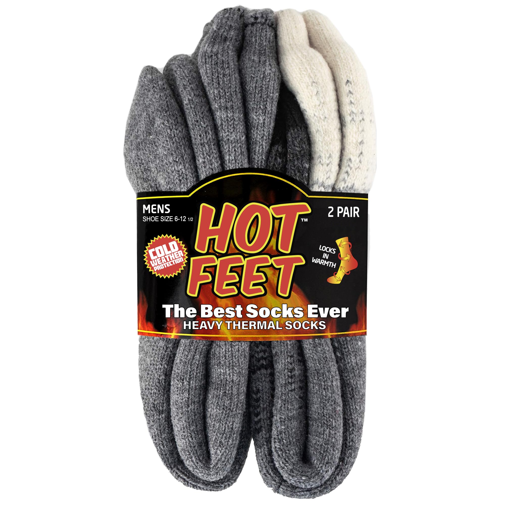 HOT FEET Thermal Socks for Men 2/4 Pack, Extreme Cold Boots Socks -Winter Insulated Socks, Cold Weather Size 6-12