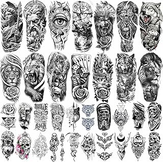 MAYCREATE® 34 Sheets Temporary Tattoo Sticker For Men Black Tattoo Stickers Waterproof Large Tattoos Sticker Set-Black