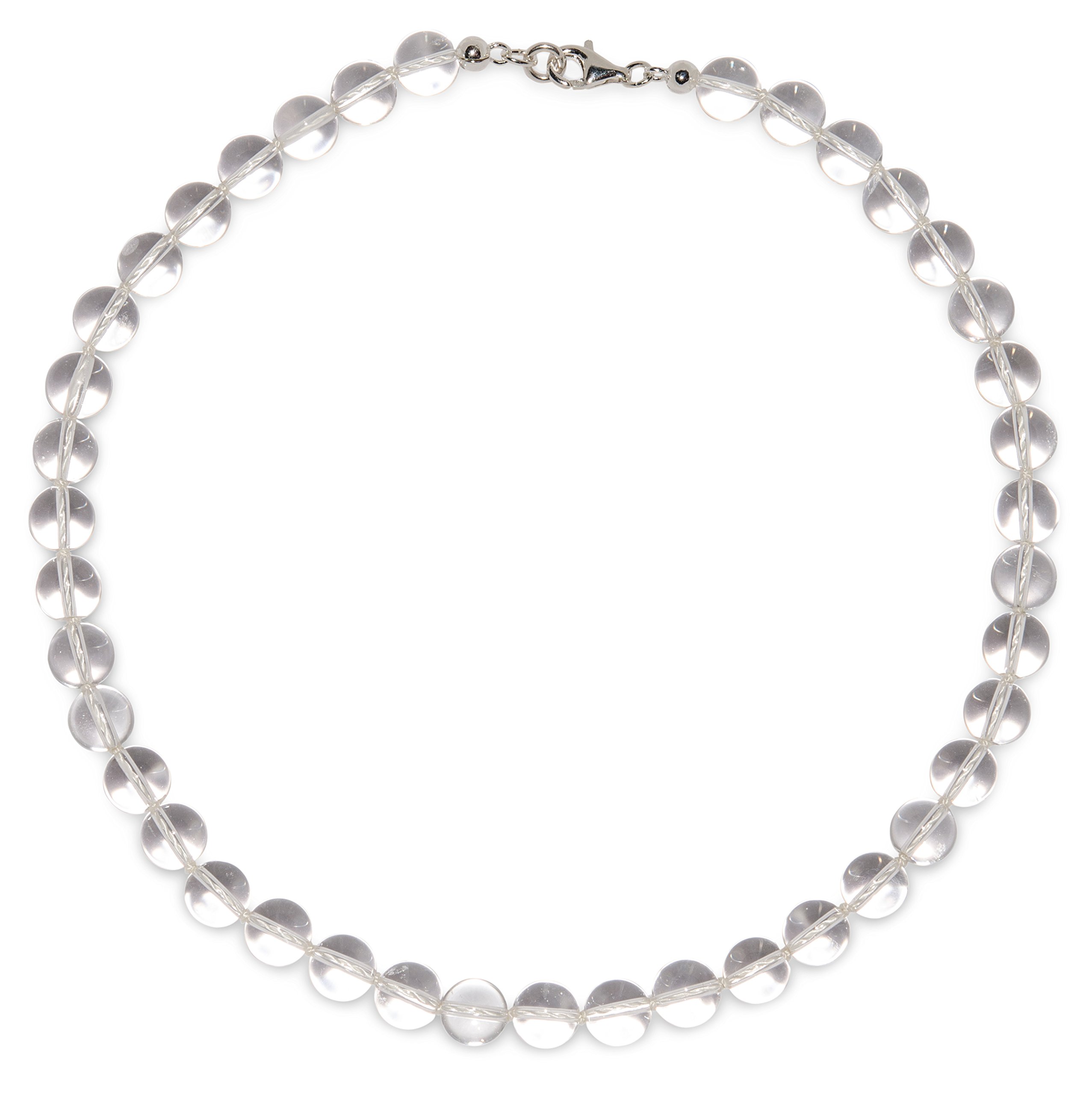 schoener-mineralienschmuck Bergkristall Kette, Damen, Silber, Sterling-Silber, 925, 45 cm, Bergkristall Kugeln, ca. 10 mm, Perlseide, Karabiner, Modern, Halskette