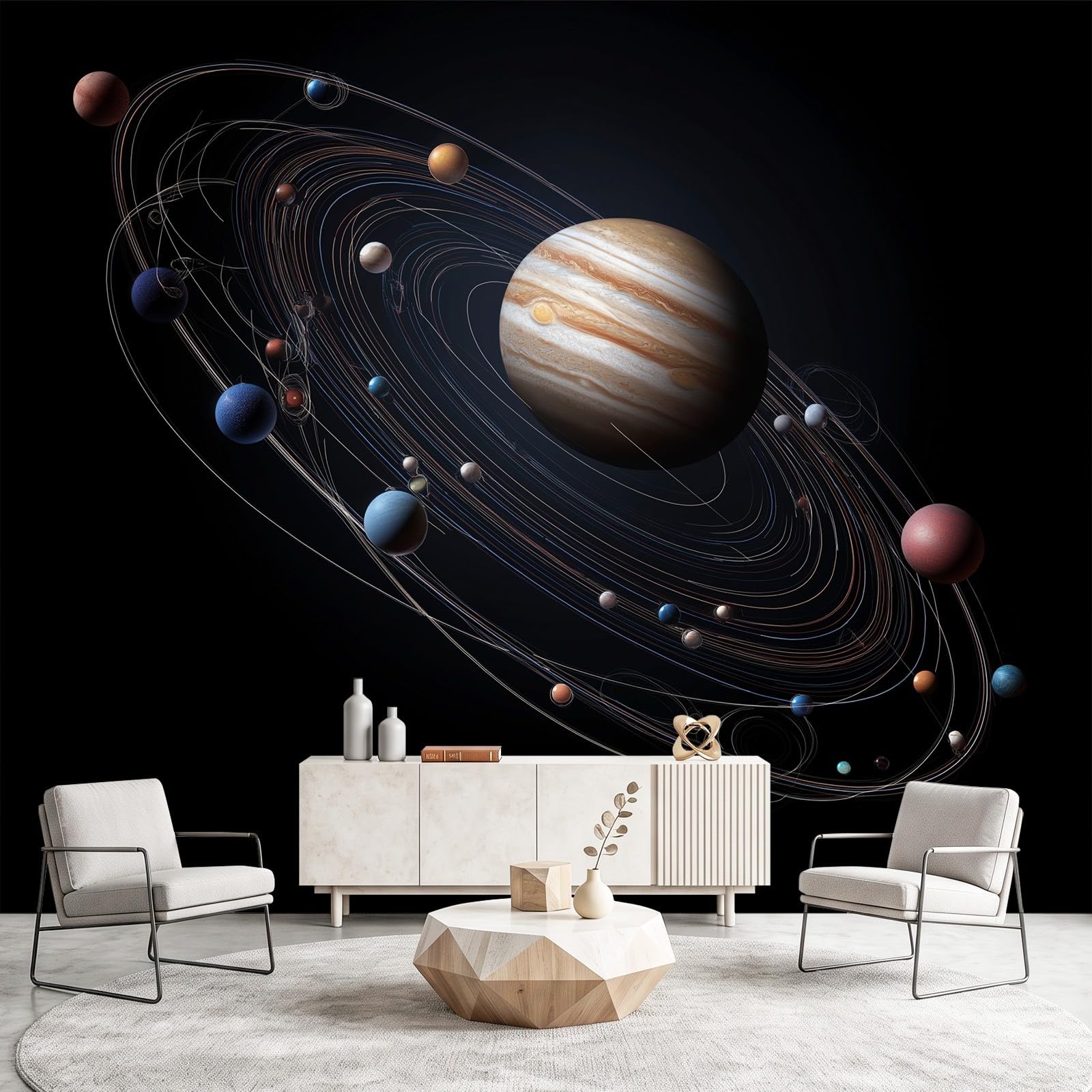 Technologia z motywem kosmosu, planeta Jowisz, tapeta ścienna, dekoracja ścienna, tapeta z motywem, 300 x 210 cm, dekoracja ścienna, tapeta ze wzorem do salonu, sypialni