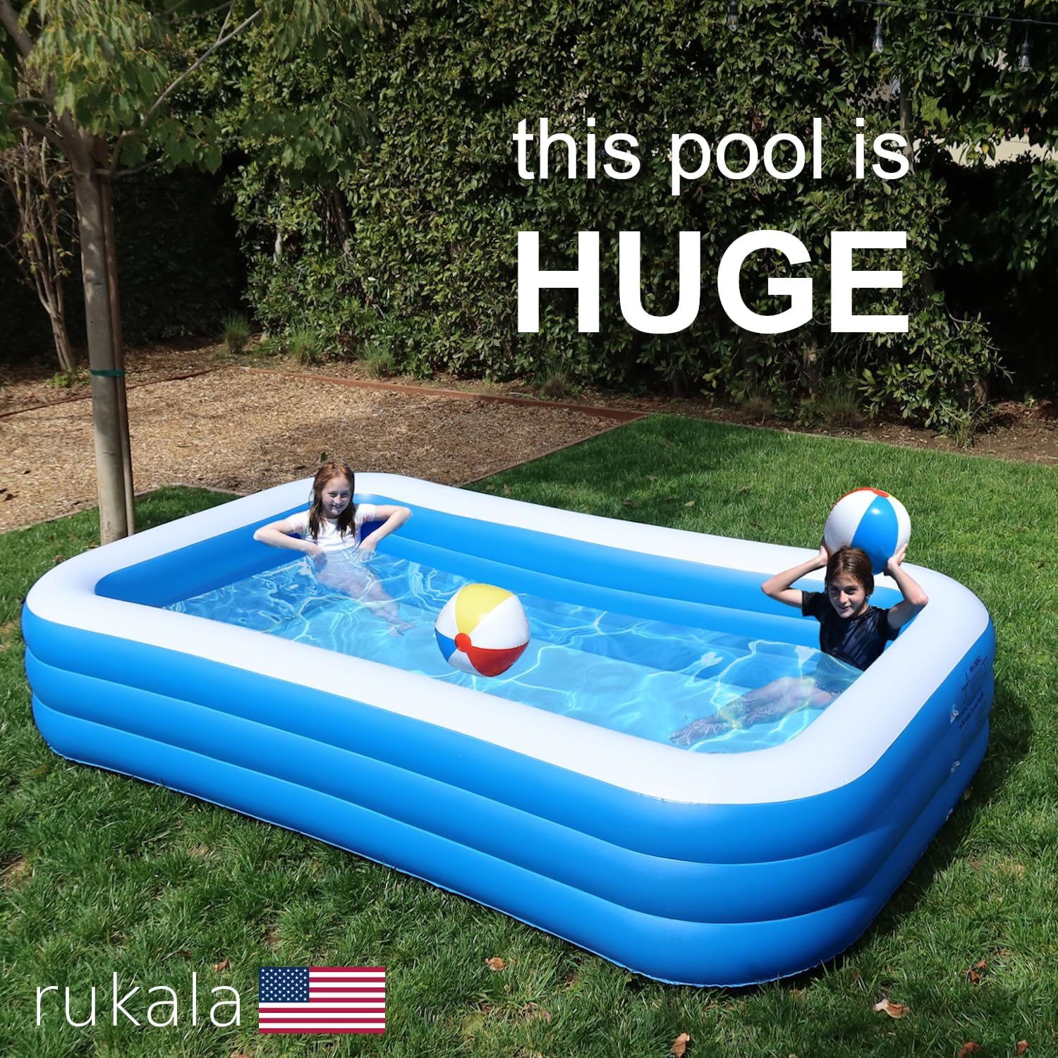 Rukala™ Inflatable Pool 120" x 72" x 22" - Electric Pump Included - Triple Chamber - Double Thick Material (10ft x 6ft x 2ft)