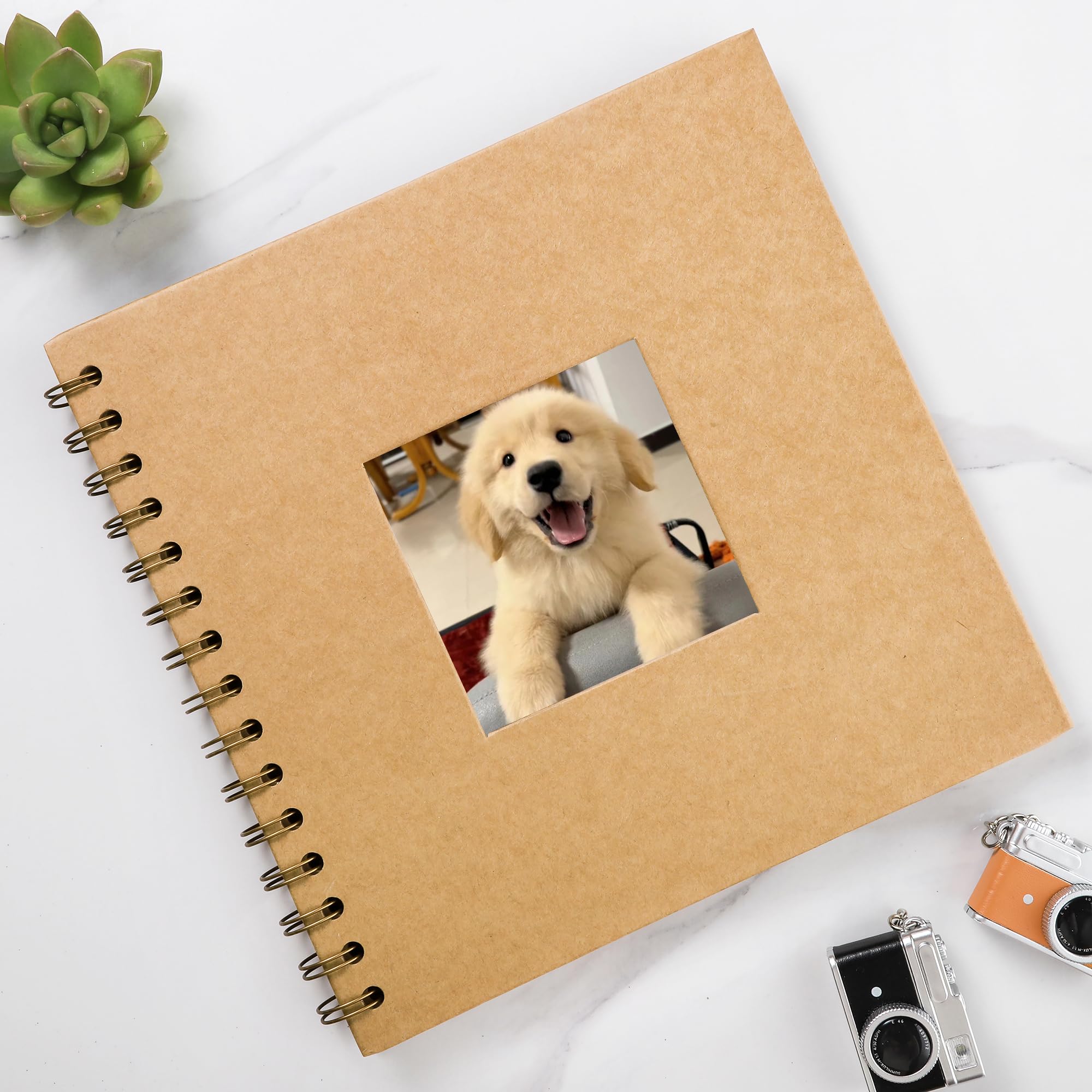 Álbum de recortes cuadrado de 25,4 x 25,4 cm, ventana de fotos, libro de recuerdos para padres e hijos, álbum de fotos, tapa dura, papel kraft marrón, 20 hojas/40 páginas