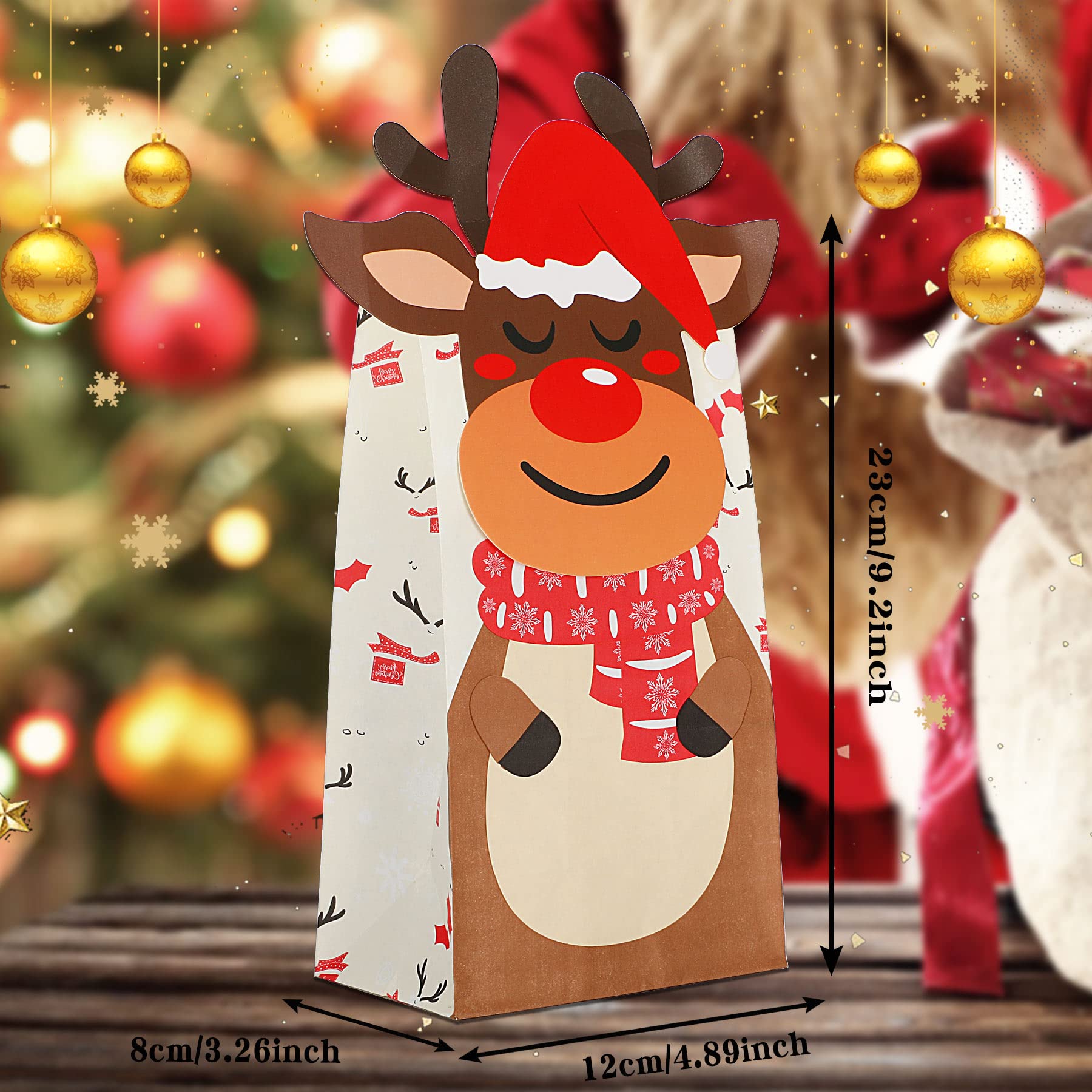 STARRKY 24PCS Christmas Goodie Bags With Stickers, Christmas Gift Bags 6 Styles For Cookies, Lunch, Classrooms Xmas Party Favors - View #4