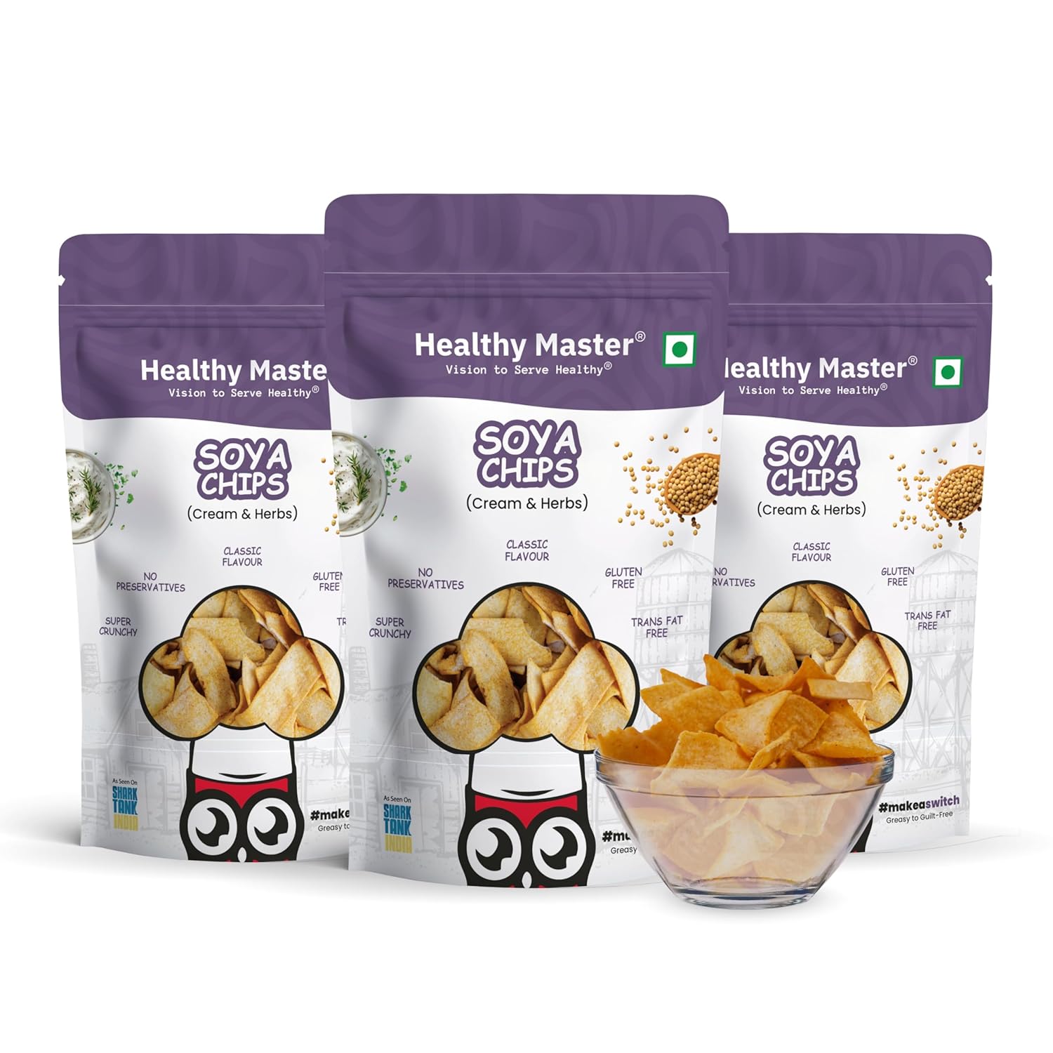 Healthy Master Soya Chips Combo 300g (100g Each) Pack of 3 | Light & Crispy | High Protein Chips | Gluten-Free | No Maida, No Palm Oil | Trans Fat Free & Low-Calorie | Healthy Snacks for Adults & Kids Healthy Master Soya Chips Combo 300g (100g Each) Pack of 3 | Light & Crispy | High Protein Chips | Gluten-Free | No Maida, No Palm Oil | Trans Fat Free & Low-Calorie | Healthy Snacks for Adults & Kids