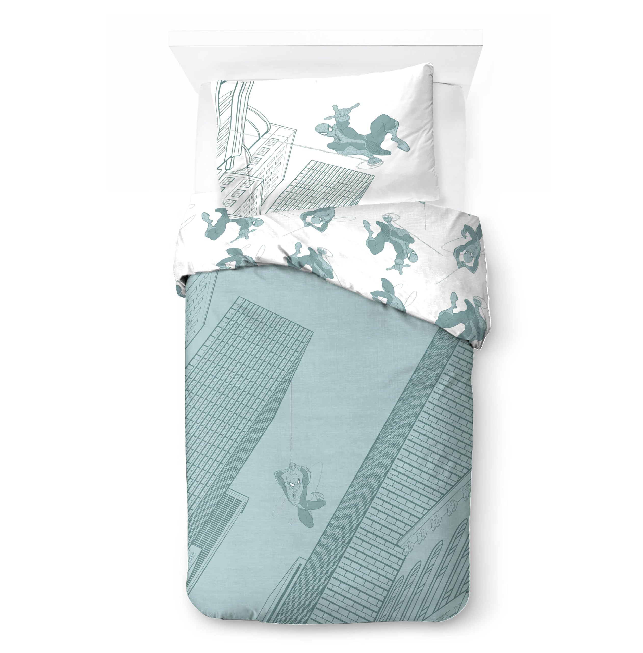 Jay Franco Children's Marvel Spiderman Single Duvet Cover Set – 100% Cotton Super Soft Bedding with Pillowcase, Official Licensed Product, Teal, 2 Piece Set — image 1
