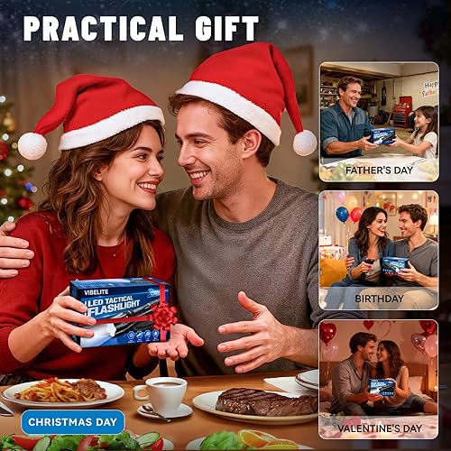 Miniatura 4 de VIBELITE Linterna LED de alto lúmenes, 5 modos de zoom, impermeable, linterna táctica para senderismo, camping, emergencia, rellenos de calcetines y