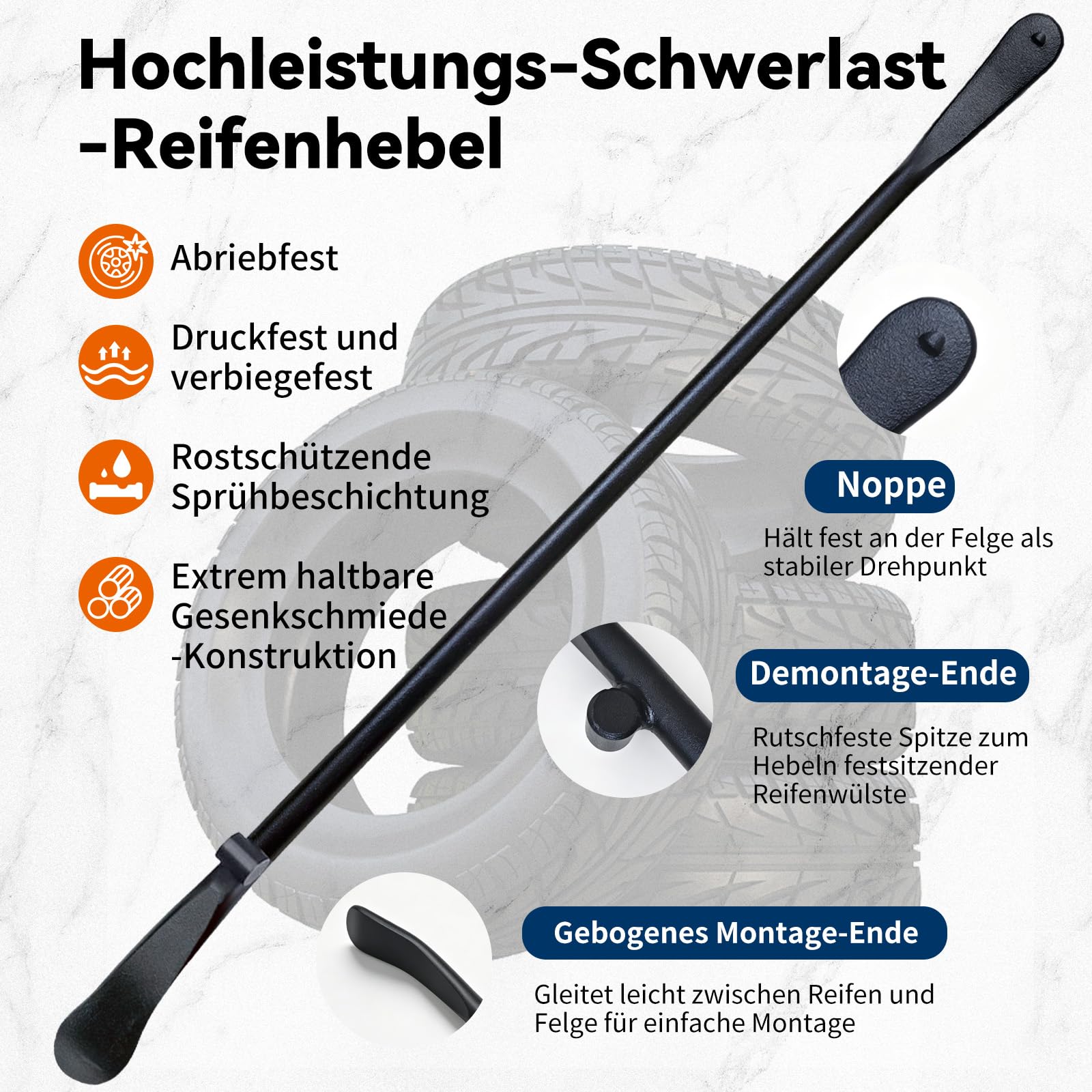 Reifenmontage- und Demontageeisen, Reifenwechsel-Werkzeug für schlauchlose Reifen, Ersatz für manuelle Reifenmontierer, Reifenleiste für Auto/RVs/Pickups/LKW-Wartung (97, cm)