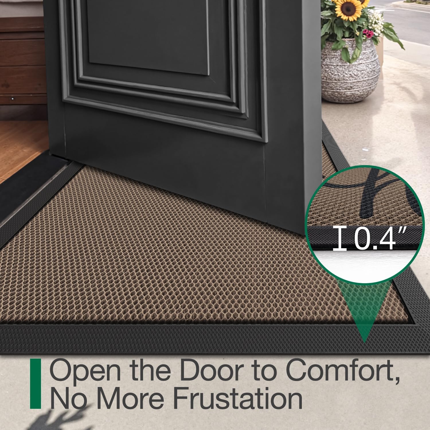 LUMI Outside Welcome Door Mat 24x36, Non Slip Durable Rubber Entrance Doormat, Low Profile Easy Clean Mats for Front Back Door Entryway Porch Garage, Hello - Image 3