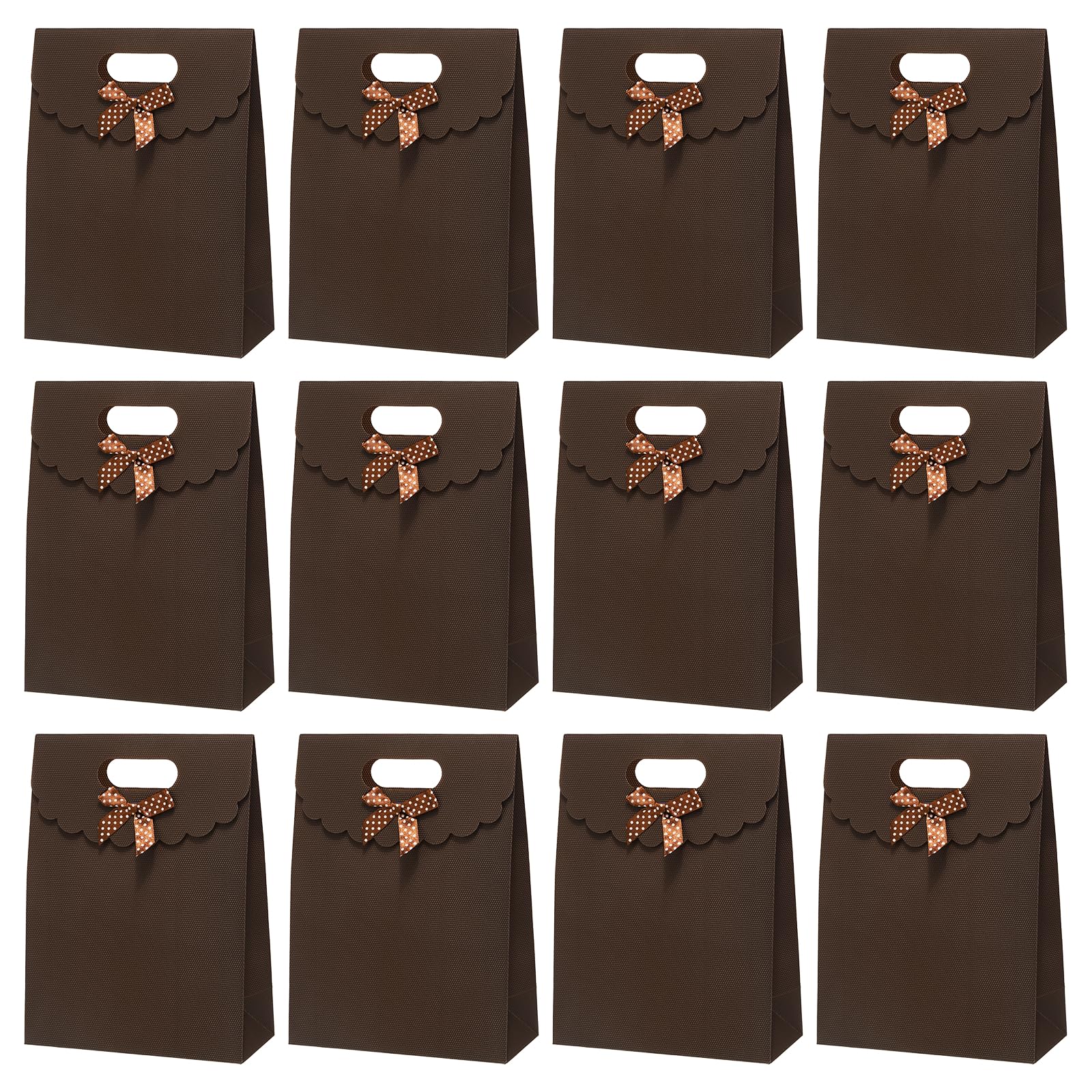 PATIKIL Gift Bags (21 x 7 x 15.5cm, Brown) (12 Pcs) Gift Wrap Bag with Bow Ribbon and Handles, Suit for - Party Favor/Wedding/Bridal Shower/Festivals
