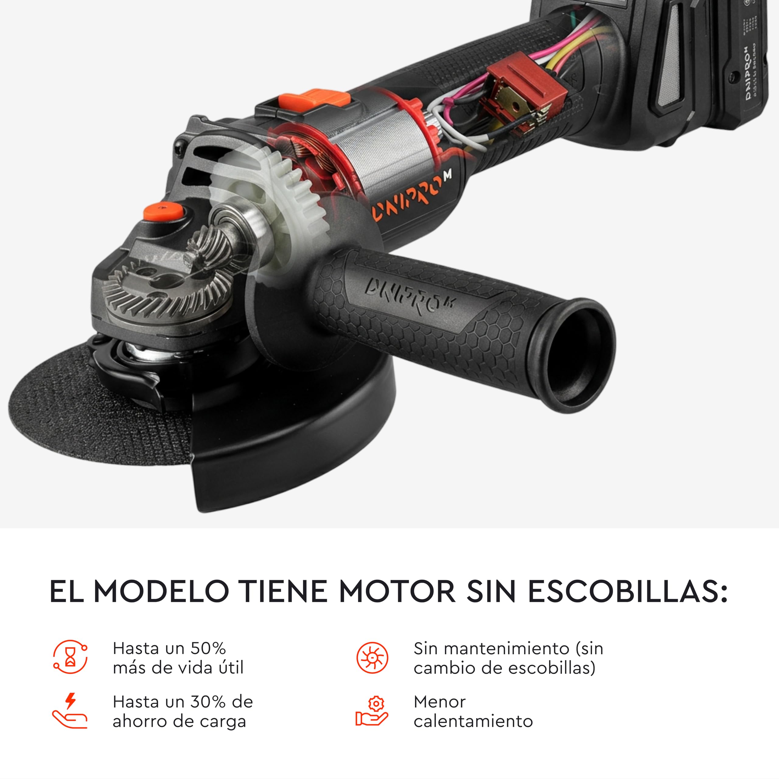 Amoladora Angular a Batería 20V Brushless, Disco 125mm, 2 Velocidades (3.000/8.500 rpm), para Cortar, Desbastar y Lijar,con Batería 4Ah,Cargador,Maletín y 10 Discos de Corte. DGA-201BC Ultra