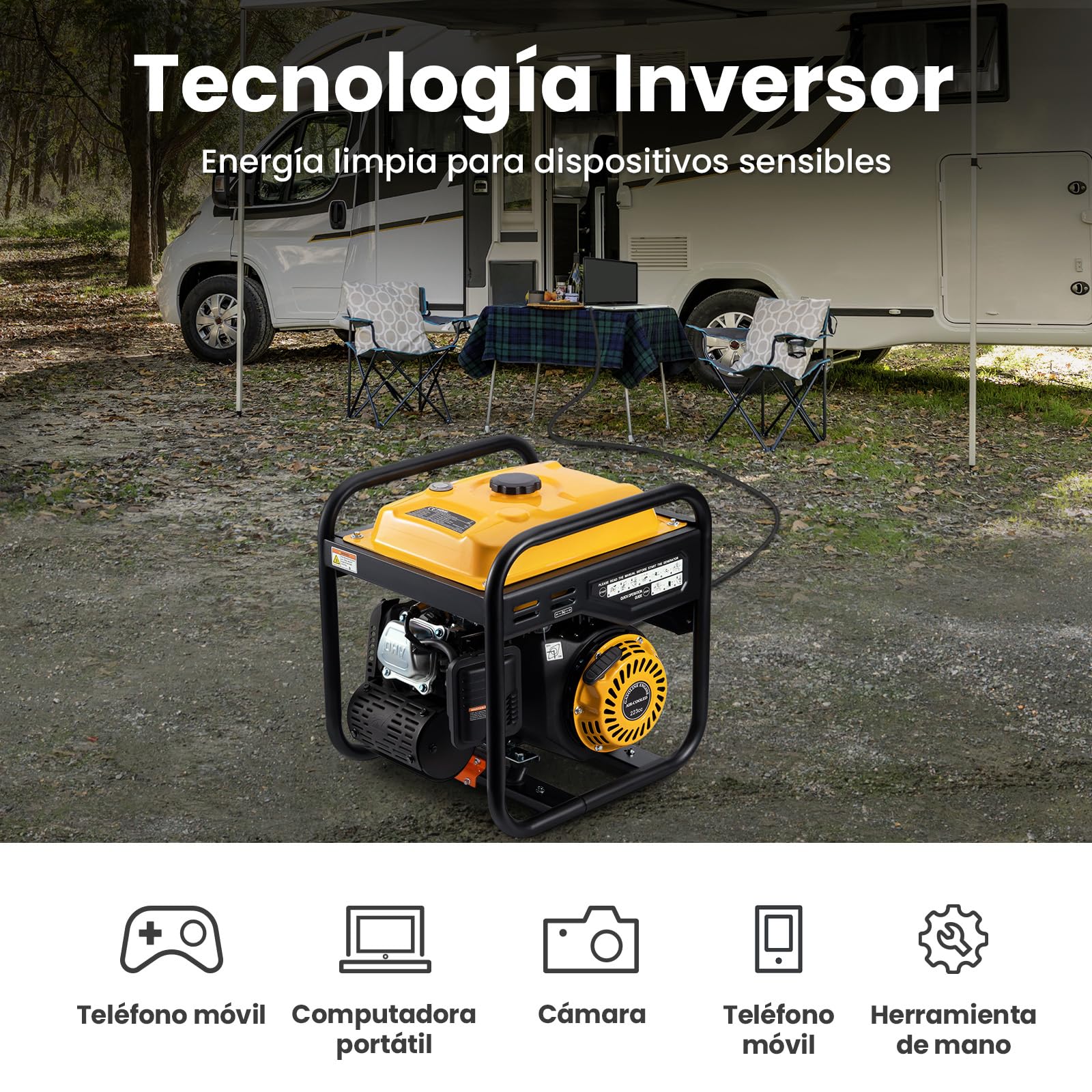 maXpeedingrods Inverter Generador Portátil 3500W Gasolina 4 tiempos | con 2 tomas de 230V, Estación de Energía Electrica Doméstico, Ligero para Camping Autocaravan Apagón Construcción