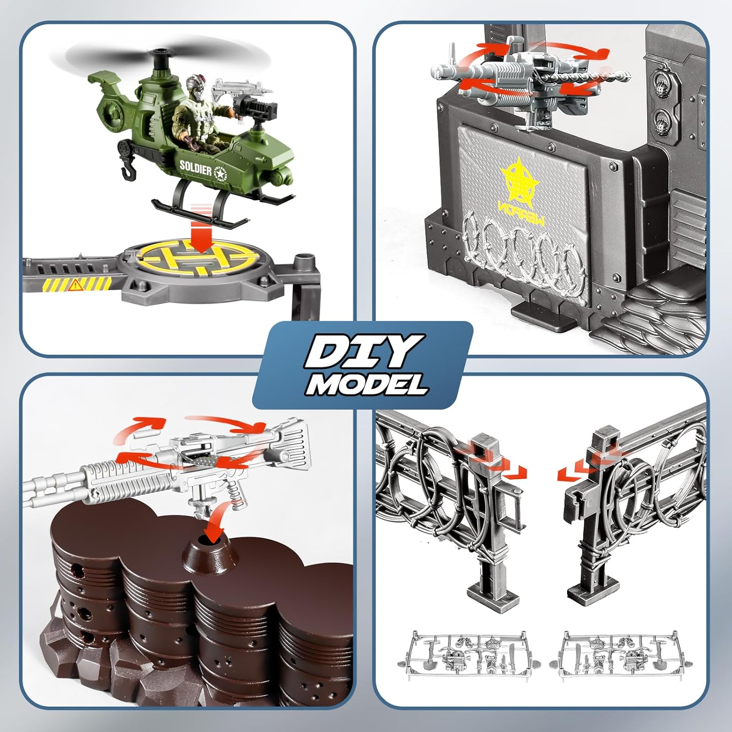 87-in-1 Army Men Toys Sets for Boys 4-7 8-12 , Military Base/Truck/Helicopter/Kayak Boat/Motorcycle/Army Men Action Figures/Weapon Gears, Army Toys for Boys Kids Birthday Gifts Party Favors