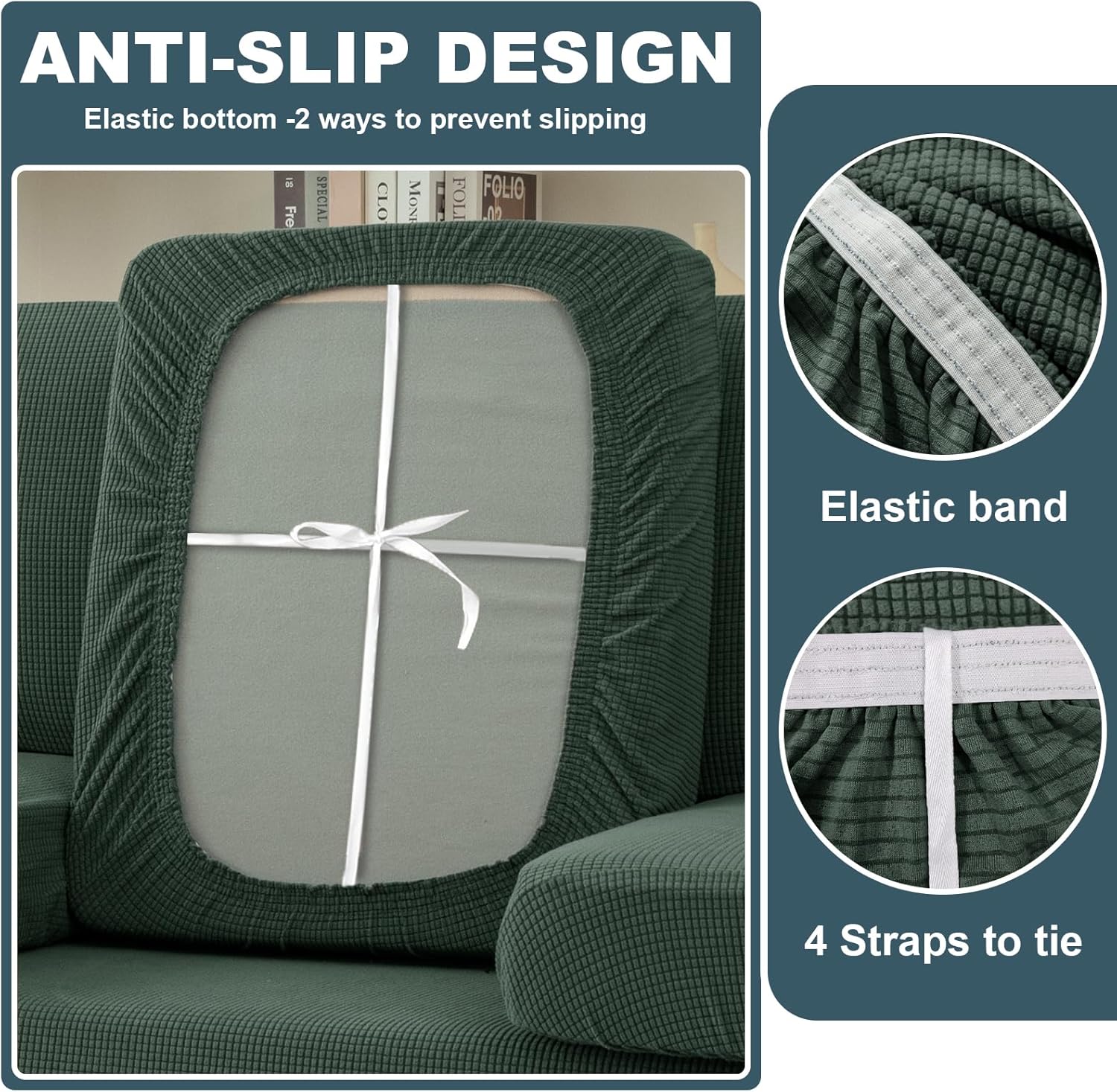 Seat Cushion Cover and Back Covers for Corner Sofa Stretch Jacquard, Non Slip L Shaped Sofa Slipcover with Storage Ottoman, Sectional Couch Cover for Chaise Lounge (Green,Corner Back Cover)