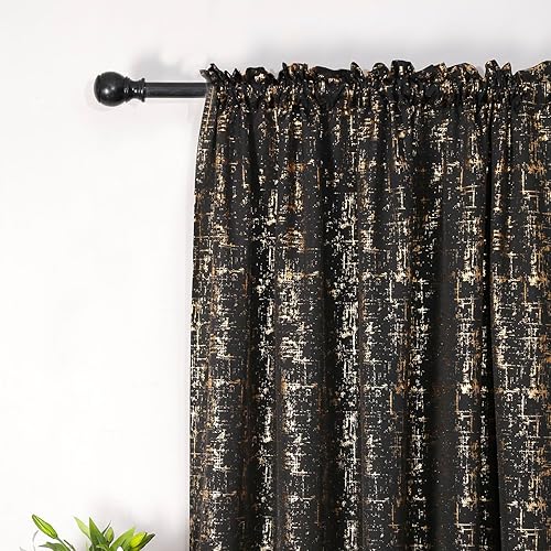 Miniatura 2 de Taisier Home Cortinas texturizadas de lino con estampado de lámina dorada, cortinas con diseño de puntos geométricos para dormitorio, sala de estar,