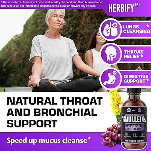 Miniatura 4 de HERBIFY Mullein Drops - Limpieza pulmonar - Extracto de hoja - Potente gordolobo para apoyo inmunológico, desintoxicación y apoyo respiratorio -