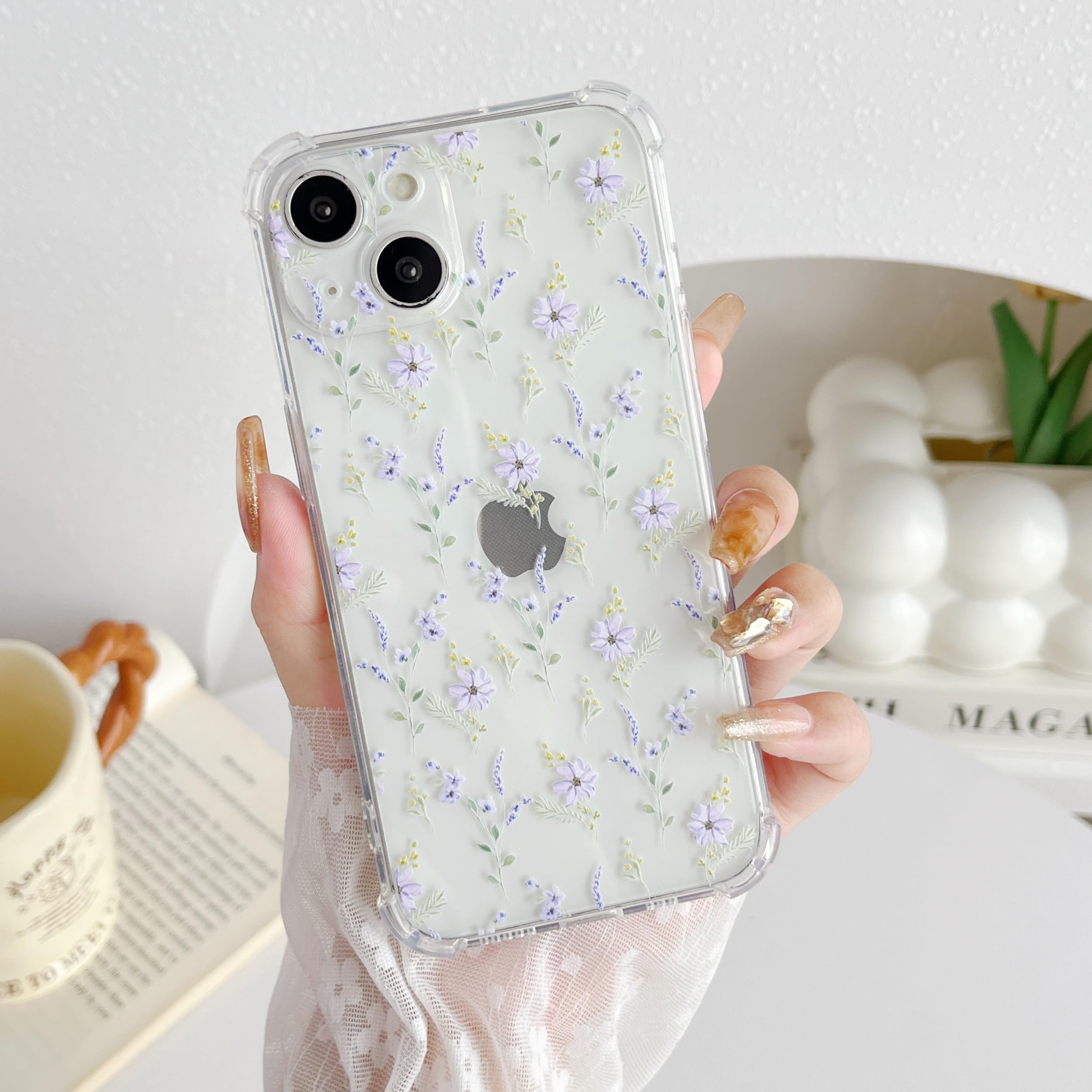 ZTOFERA Case for iPhone 13, Transparent Clear Soft TPU Case with Flower Pattern