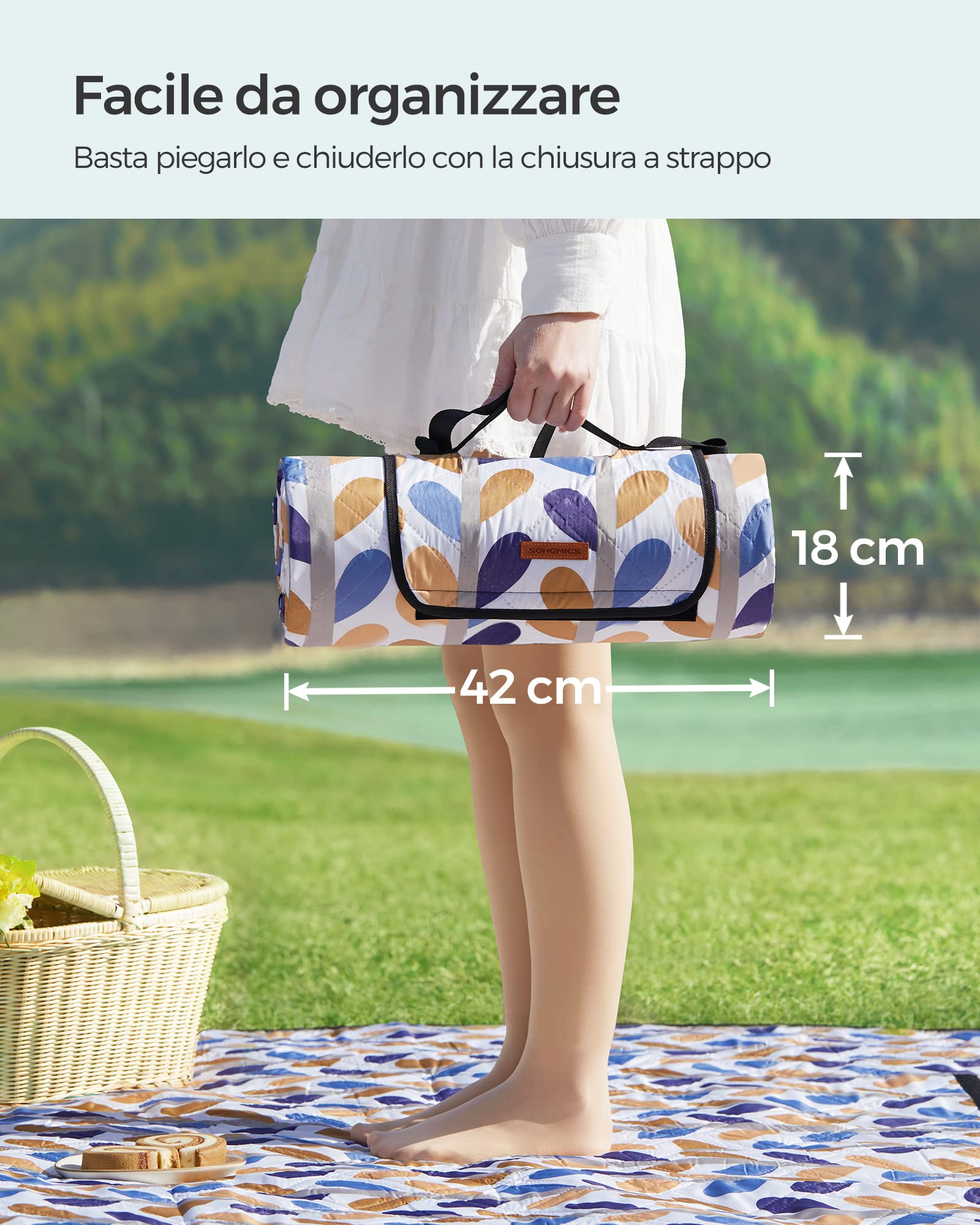 SONGMICS Coperta Picnic 200x200 cm Impermeabile Lavabile Pieghevole GCM87CU