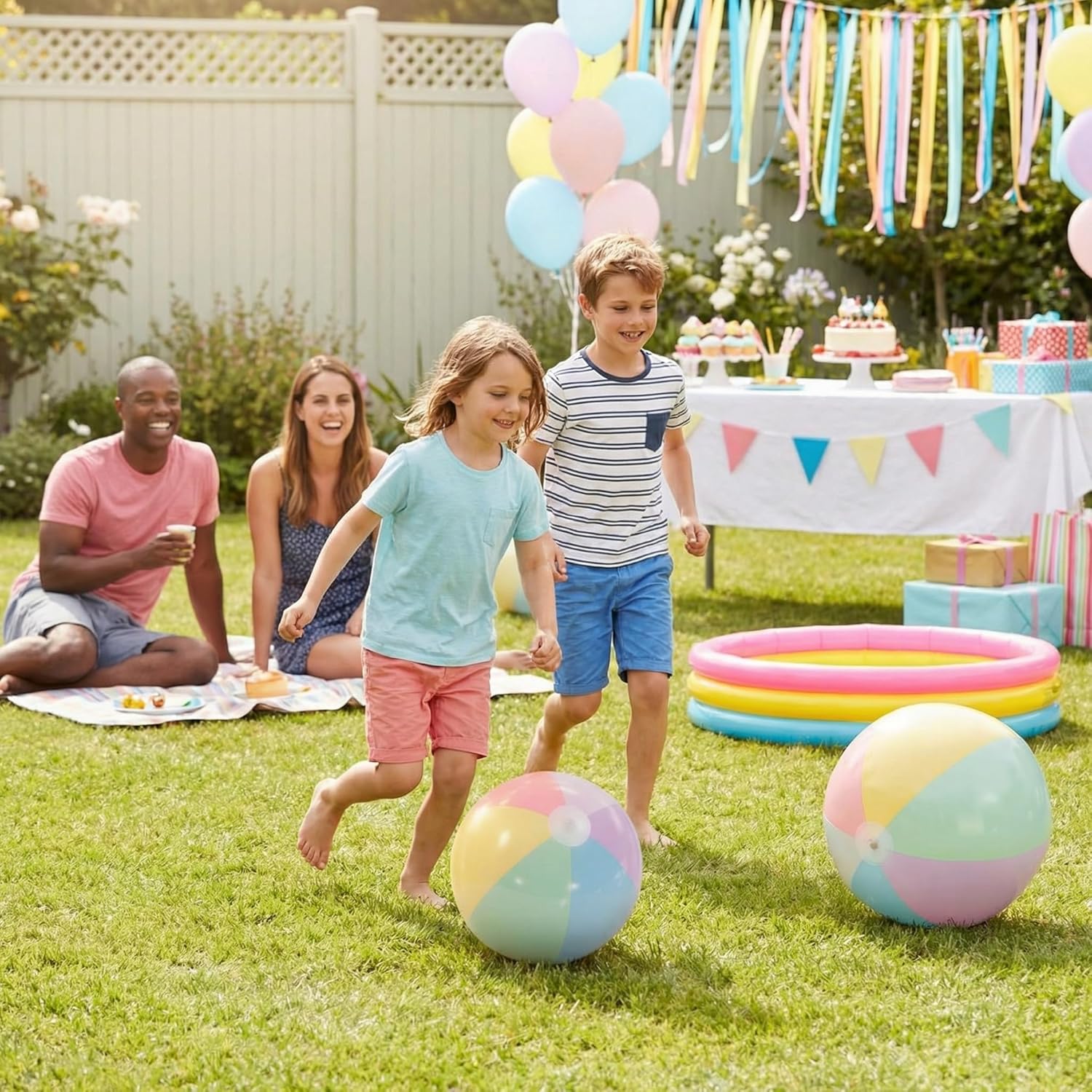 12 Pcs Pastel Inflatable Beach Balls Bulk Pastel Color Jumbo Big Beach Balls Baby Shower Birthday Summer Swimming Party Decorations Favor Water Games(26.5 Inch,Macaron Color)