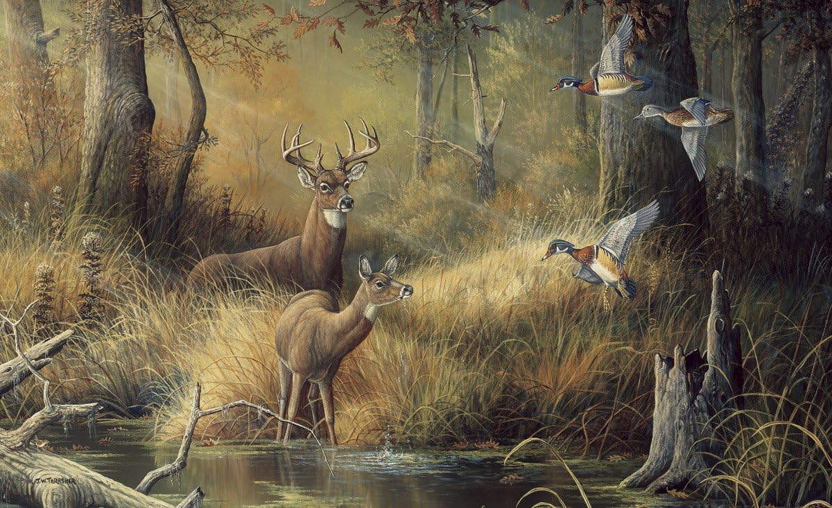 (99x164) October Memories Deer Ducks Hunting Huge Wall Mural