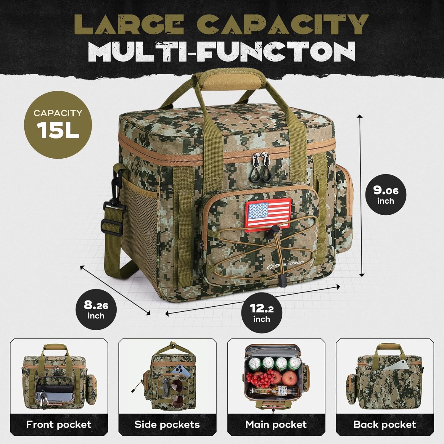 Maelstrom Tactical Lunch Box, Insulated Lunch Bag for Men, Durable Leakproof Soft Cooler Bag with Detachable MOLLE Bags, Large Lunch Tote for Adult Women Work,Picnic,20 Cans/15 L, Camouflage - Image 5