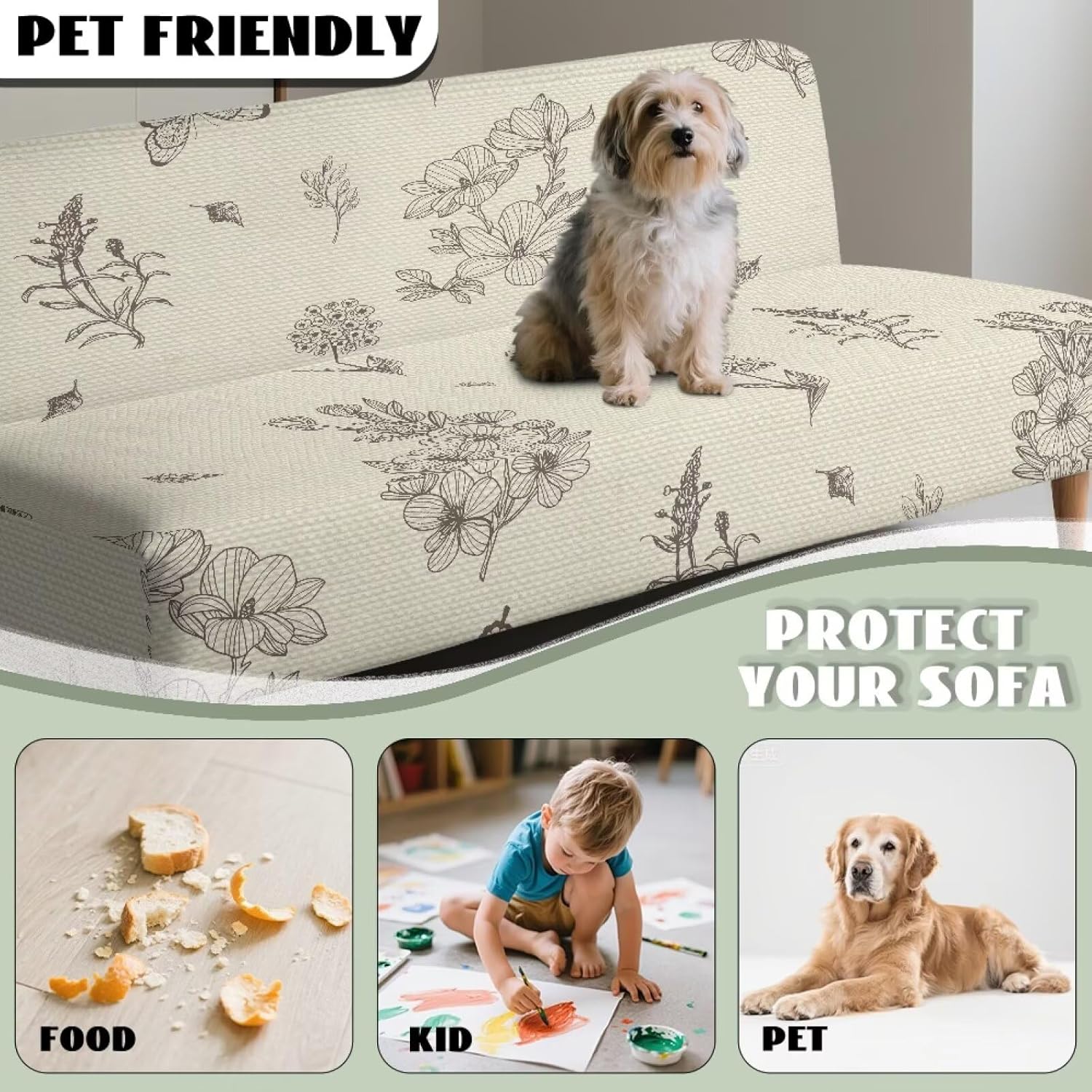 Retro Butterfly Plant Futon Couch Cover Stretch Armless Couch Slipcovers Pet Protection Furniture Protector Futon Sofa Slip Covers Indoor Home Decor