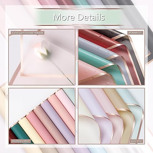 Miniatura 10 de YACEYACE Papel de regalo floral negro, 20 piezas de papel de regalo de rosas impermeable, negro con borde dorado, arreglos florales y decoraciones,