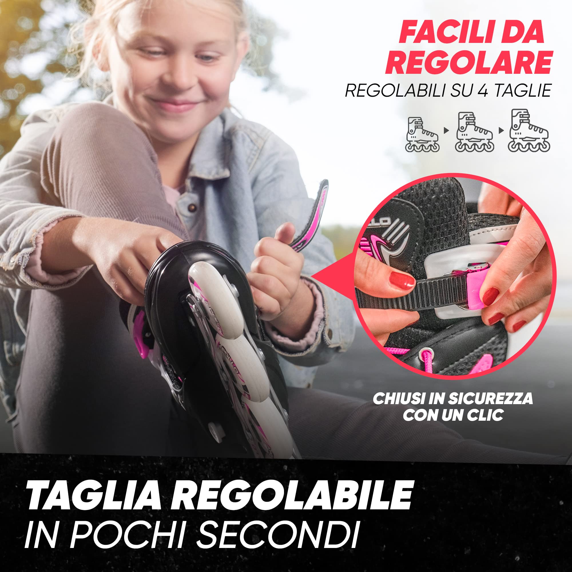 Apollo Super blades X Pro | Pattini in linea regolabili fino a 4 misure per bambini | Rotelle LED | Misura S, M, L | Pattini per Bambina e Bambino | Comodi e robusti pattini a rotelle