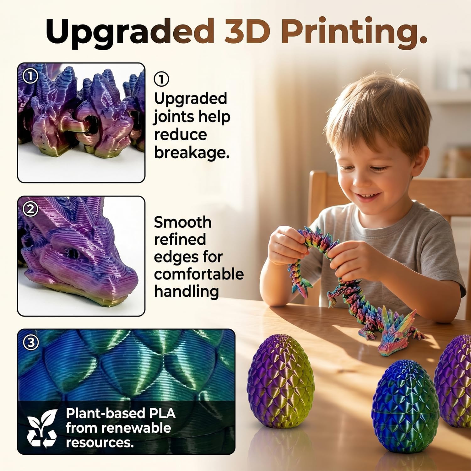 12PCS 3D Printed Dragon Egg Set.,Crystal Animals Egg Fidget Toy with Dragon Inside Easter Halloween for Kids(12pcs Dragon)
