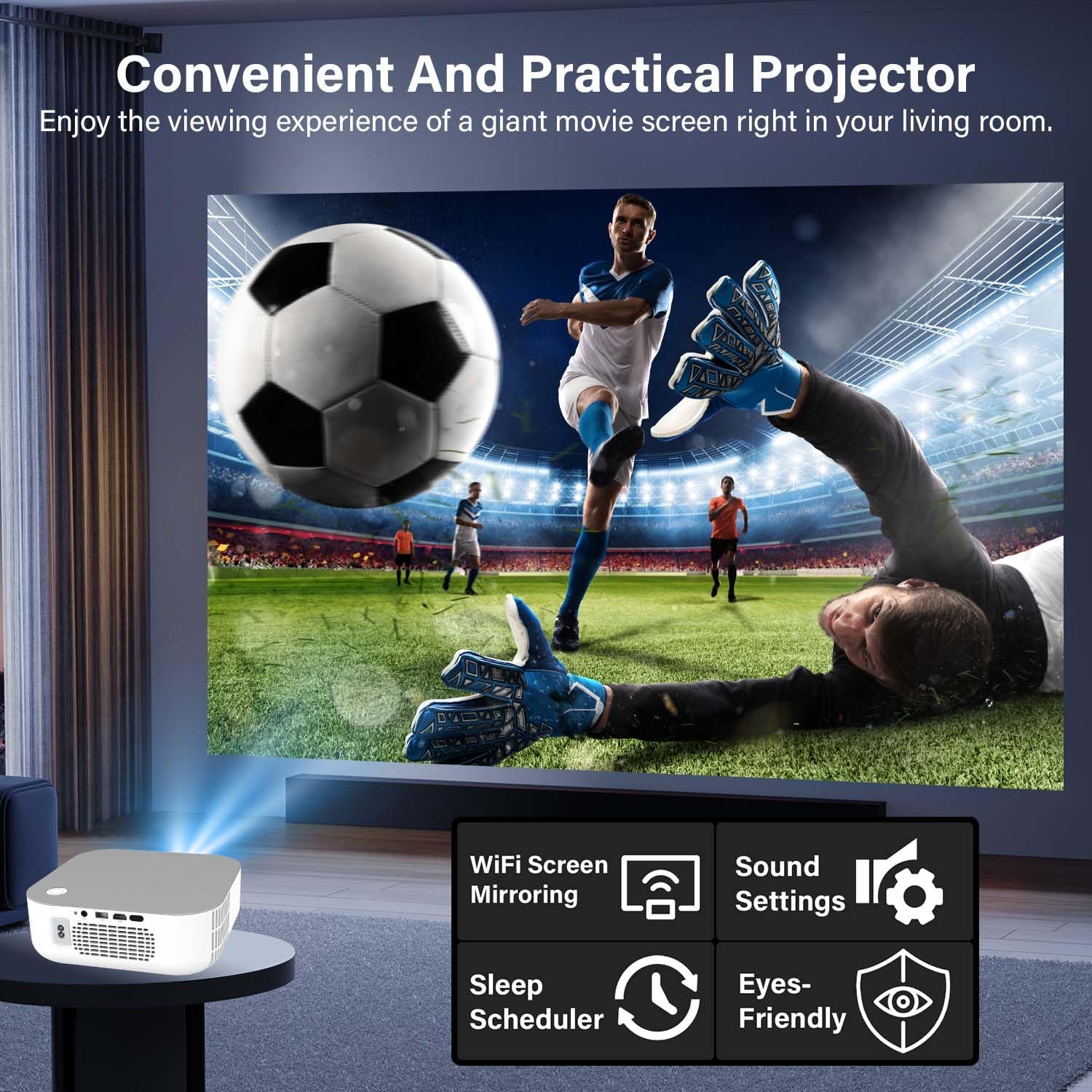 Mini Smart Portable Projector with WiFi and Bluetooth, 4K Support Video Projector, APP Store/400 ANSI/300 ''Display/Manual Focus, For Home Theater/Gaming/Outdoor