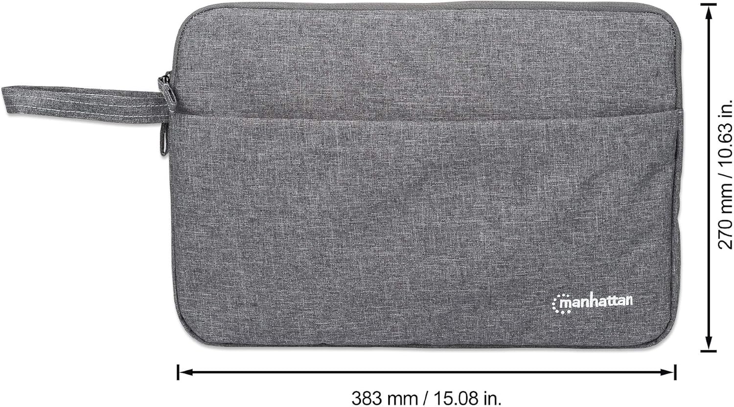MANHATTAN "Seattle Notebook Sleeve 14.5", Top Load; Fits Most Notebooks Up To 14.5", Premium Padding, Water-Resistant, One Notebook Compartment, One Front Pocket (Gray)