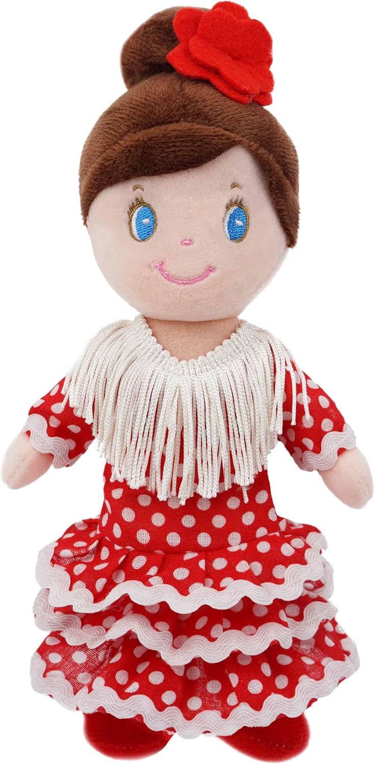 June Garden 3-Piece Multicultural Soft Dolls Set – Plush Cultural Diversity Dolls for Toddlers and Kids – Includes Flamenco Dancer, Indian Girl, and Hijabi Girl – 7” Plush Dolls for Pretend Play