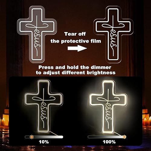 Miniatura 7 de Letreros de neón con cruz de Jesús, decoración de pared LED para dormitorio, sala de estar, bodas, letrero de luz regulable para decoración del