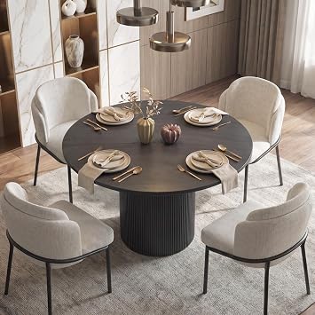 46.46" Round Dining Table Set with 4 Chairs, Black Kitchen Set