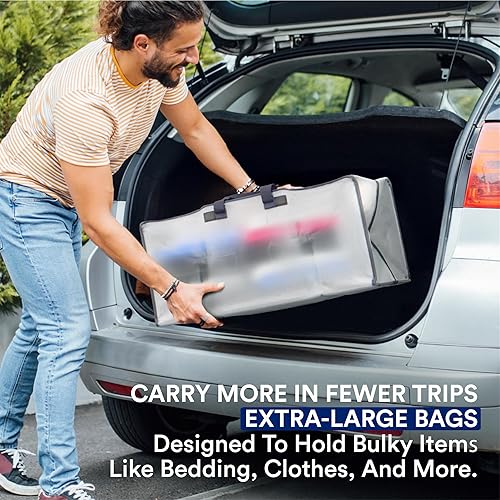 Vista 9 de BOX USA Paquete de 6 bolsas de mudanza azules extragrandes con asas y cremalleras, bolsas de almacenamiento resistentes, embalaje, artículos