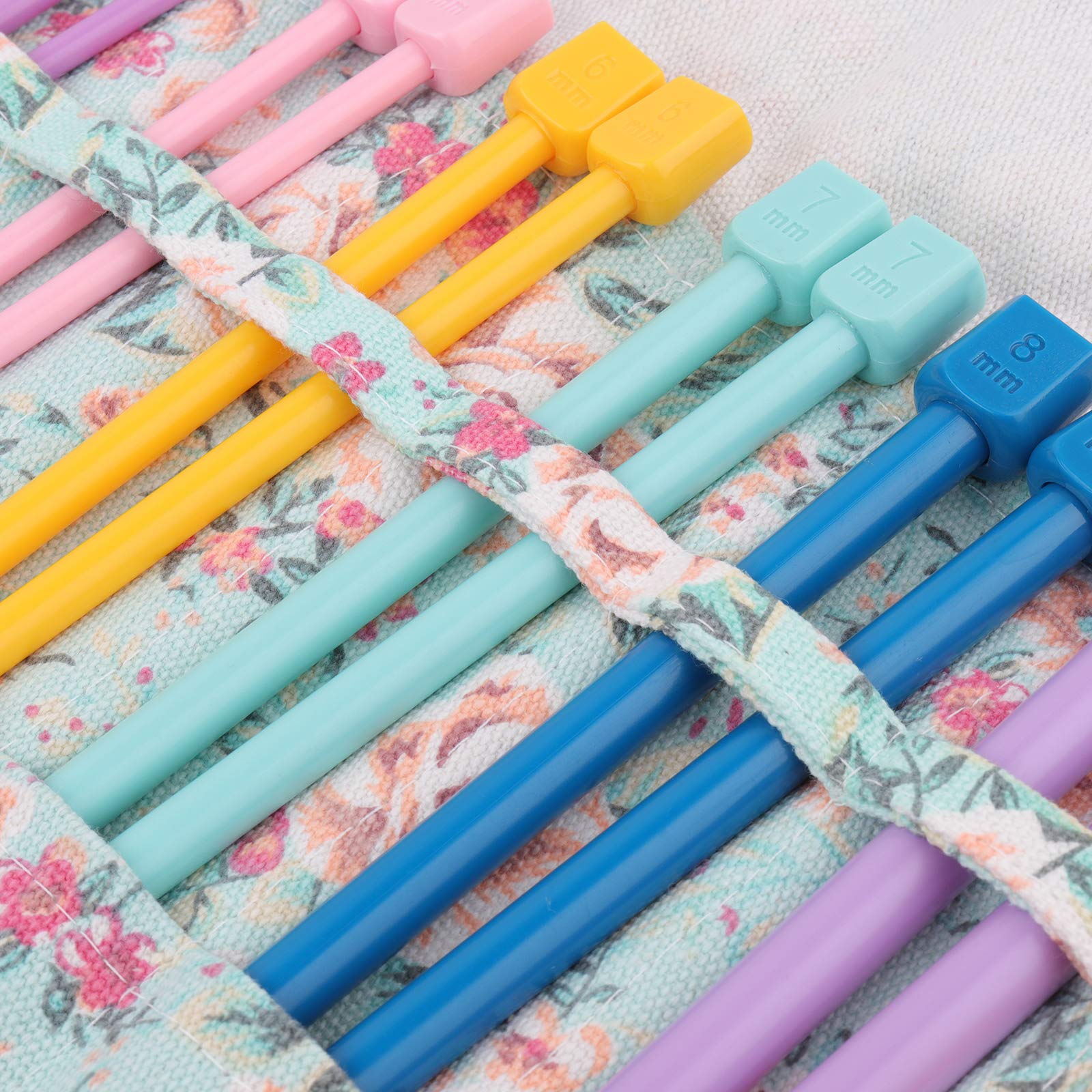 Coopay Set di Ferri da Maglia Corti da 25 cm, con Rotolo di Ferri da Maglia,7 Paia di Ferri da Maglia Colorati in Plastica per Principianti, 4,0 mm a 10 mm