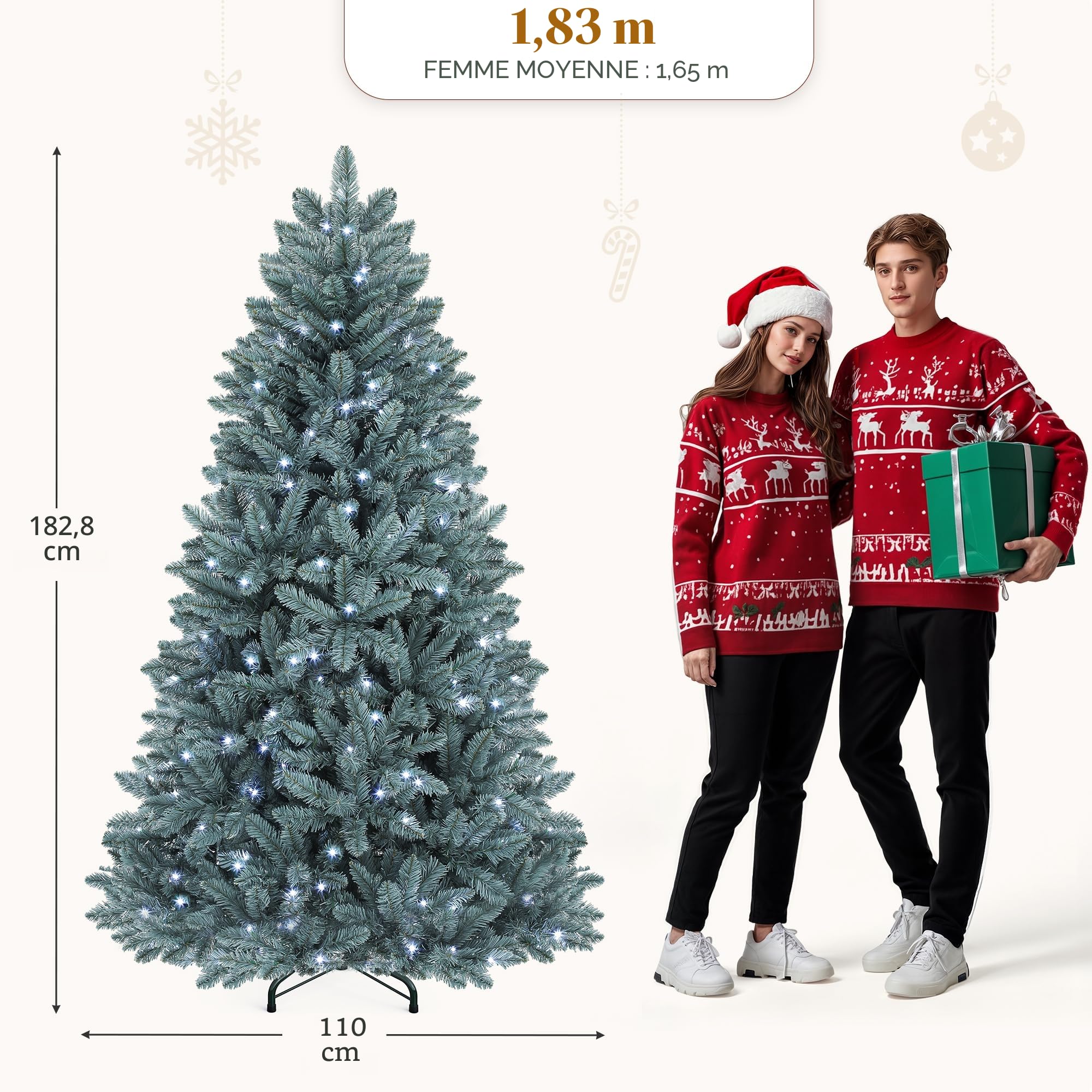 YITAHOME Sapin de Noël Artificiel en épicéa de 1,8 m avec éclairage, Branches rabattables, 880 Pointes et 450 lumières Blanches Chaudes