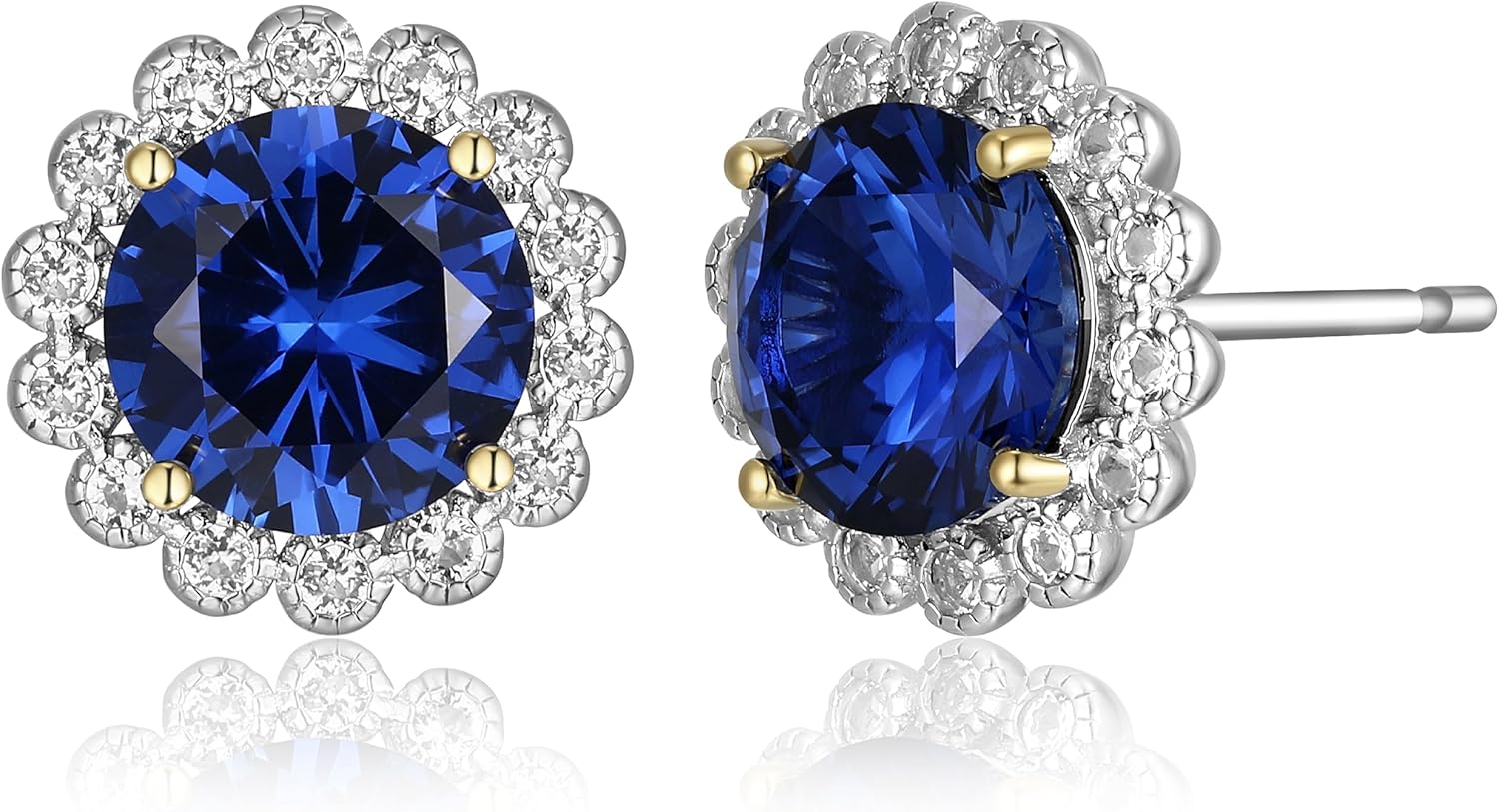 MORGAN & PAIGE .925 Sterling Silver Rhodium Plated Birthstone with Created White Sapphire Halo Stud Earrings for Women - Choice of Birthstone, Hypoallergenic Sterling Silver Earrings for Women