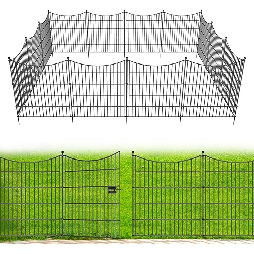 15 Panels Decorative Garden Fence with Gate, 32 in(H) X 35.4 ft(L) No Dig Dog Fence Animal Barrier Outdoor for Yard, Rustproof Metal Garden Edging and Borders, Temporary Fencing Stakes