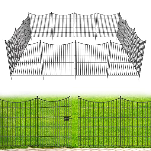 15 Panels Decorative Garden Fence with Gate, 32 in(H) X