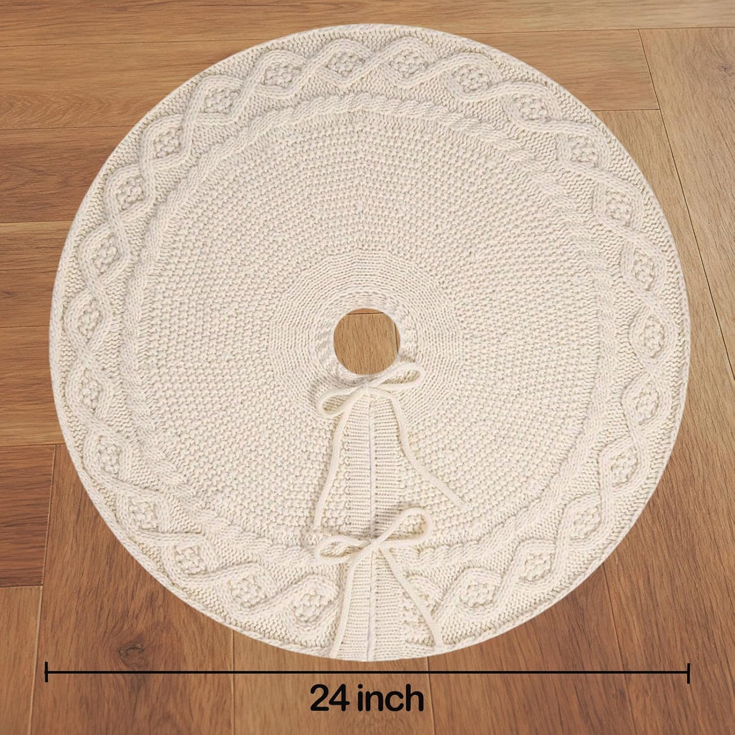 24 Inch Christmas Tree Skirt, Ivory White Knitted Tree Skirt, Vintage Rustic Farmhouse Christmas Decorations Home Party Holiday Xmas Ornaments