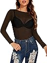 ZNVGIRL Women's Mesh Tops See Through Shirts Long Sleeve Bodycon Sheer Blouse Clubwear
