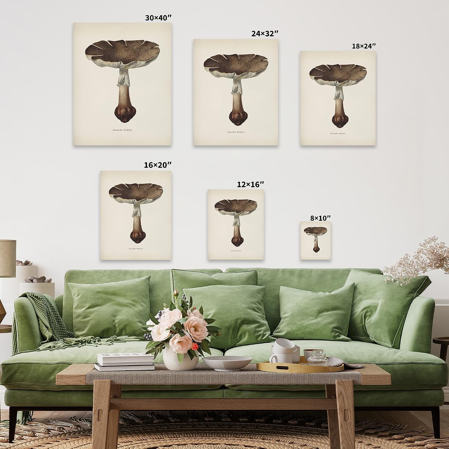 Poster Master Inocybe Godeyi Canvas - Mushroom Print - Botanical Forest Art - Housewarming Gift - Minimal Art - Great Bedroom or Living Room Wall Decor - 8x10 STRETCHED Canvas