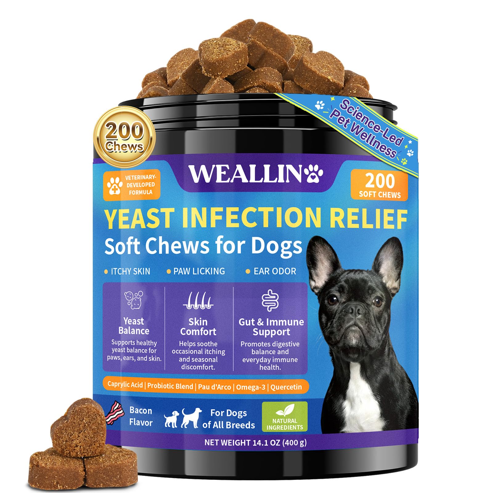 Yeast Infection Treatment for Dogs, Itchy Skin Paw Ear Support 200 Chews