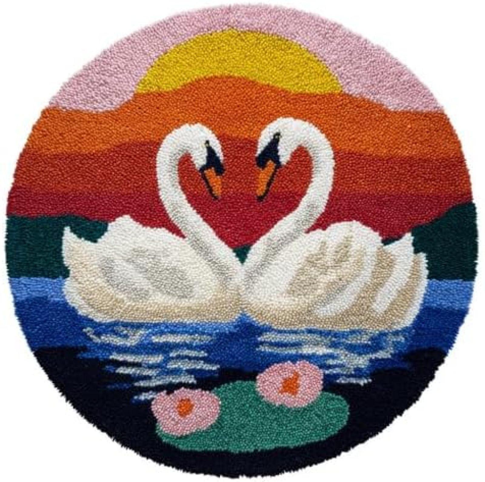XDEGHUANGSS Latch Hook Rug Kit Swan Couple Under Moon Round Rug 52x52cm