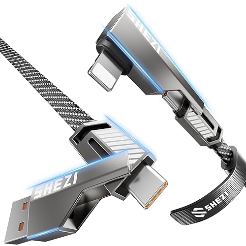 SHEZI Cable USB C 4 en 1 de 60 W, 5 pies, carga rápida de 90 grados, sincronización de datos de 480 Mbps, combo de cable de carga trenzado de nailon