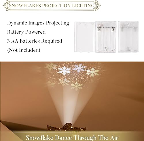 Miniatura 3 de Valery Madelyn Decoración de árbol de ángel de Navidad con luces LED giratorias de copos de nieve, copa de árbol dorada iluminada con proyección de